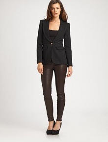 A woven blazer enhanced by timeless lamè for a dazzling structured look.Notched collarLong sleevesOne-button closurePrincess seamsFitted silhouetteWelt and flap pocketsFully linedAbout 27 from shoulder to hemBody: 96% virgin wool/4% nylonContrast: 65% virgin wool/35% viscoseDry cleanImported Model shown is 5'10½ (179cm) wearing US size 4. 