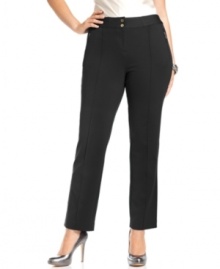 A sleek silhouette elegantly defines Alfani's straight-leg plus size pants, featuring a comfort waist.