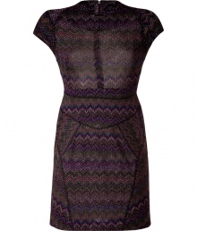 Pack a stylish punch in this ultra-chic Lurex mini-dress from Missoni - High round neck, cap sleeves, fitted bodice, figure-enhancing seaming details - Mini-length, all-over zigzag knit print, concealed back zip closure - Style with patterned tights, an oversized cardigan, and platform heels