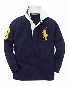 A classic rugby is updated with heritage details for an always-preppy look.