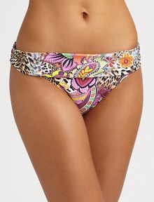 A whimsical animal print covers these sleek, stretch bottoms for a flattering fit. Moderate coverageFold-over waistFully lined82% polyamide/18% spandexHand washImported Please note: Bikini top is sold separately.