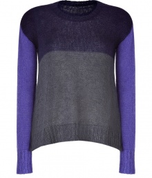 Beat the cold weather fashion humdrums in this ultra-chic mohair-blend colorblock pullover from Close - Crew neck, long sleeves, A-line silhouette, asymmetric high-low hem, colorblock panels - Wear with skinny jeans, cropped trousers, or a slim pencil skirt