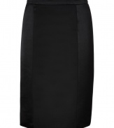 Finish your look on an exquisitely tailored note with Etros mixed-media pencil skirt, detailed with matte wool and shimmering stretch silk paneling for a dressy, contemporary finish - Hidden back zip, kick pleat, form-fitting - Team with feminine tops and stand-out platform pumps