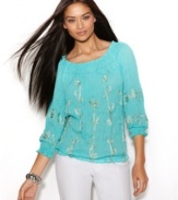 INC's pretty peasant top makes any combination into an exotic, stylish outfit! Detailed embroidery adds a luxe touch.