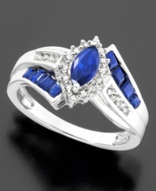 Stunning marquis-cut sapphires (1-1/5 ct. t.w.) are prominently displayed amongst glistening diamond accents on this beautiful sterling silver ring.