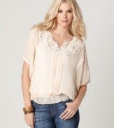 Romantic lace adorns the blouson shape of this top from Buffalo Jeans for a timeless look. Make it casual with jeans, or go for full-on drama with a maxi skirt.