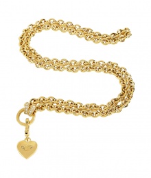 Add a stylish accent to your look with this chunky chain charm necklace from Juicy Couture - Large gold-tone brass chain with heart-shaped charm and crystal embellishment - Pair with a casual cocktail look or an elevated jeans-and-tee combo