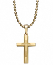 A traditional cross necklace is the perfect way to embrace your faith. This men's necklace is crafted in ion-plated gold tone stainless steel with round-cut diamond (1/6 ct. t.w.). Approximate length: 22 inches. Approximate drop: 2 inches.