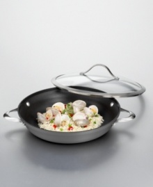 Like the name implies, this 12 nonstick covered pan will become an everyday essential! Part of the contemporary nonstick collection, it has a unique vessel shape and hard-anodized construction. Loaded with intelligent features like a capacity indicator line on the rim, a durable tempered glass lid and ergonomic handles that stay cool during stovetop cooking.