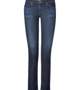 Exquisitely soft and super flattering, Adriano Goldschmieds cigarette blue jeans are essential for everyday looks - Classic five-pocket style, button closure, belt loops - Sleek slim fit through the knee - Team with oversized tops and statement studded accessories