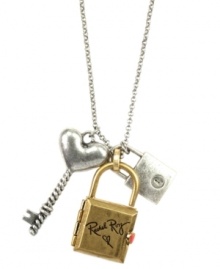 Under lock and key. RACHEL Rachel Roy adds punch to a pendant necklace with this chic lock and key motif. Crafted in gold tone and silver tone mixed metal, it's sure to add an eye-catching element to your wardrobe each time you wear it. Approximate length: 30 inches + 2-inch extender. Approximate drop: 2 inch.