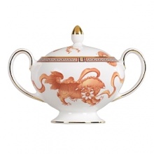 Dynasty, the newest pattern from Wedgwoods Expressive collection is uniquely designed with an archival Chinese Dragon motif and elegant Greek key border. Bone china.