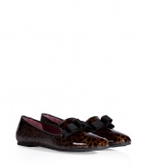 Classically cool with a wild twist, Marc by Marc Jacobs animal print patent leather loafers are a versatile choice as trendy as they are timeless - Rounded toe, black patent leather trim, black grosgrain bow - Slip-on style - Wear with opaque tights and knit dresses, or chunky pullovers and extra skinny trousers