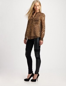 Go for bold in this sizzling leopard-print design articulated in semi-sheer silk chiffon.Band collarButton-frontChest pocketsShirttail hemBack box pleatSilkDry cleanImportedModel shown is 5'8½ (174cm) wearing US size Small.