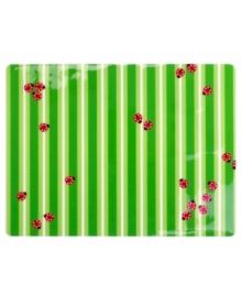 Just spotted: ladybugs between grass-green stripes make these great-for-outdoors vinyl placemats a summer favorite and year-round hit with kids.