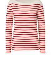 Classic and chic with its oatmeal and red striping, Ralph Laurens wide neck tee is destined to be your favorite casual go-to - Wide neckline, long sleeves - Loosely fitted - Wear with skinnies and bright ballerinas