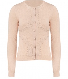 With a chic neutral hue and a ladylike cable knit pattern, this versatile cardigan from Valentino R.E.D will be your elegant go-to for this seasons feminine looks - Round neck with cable knit trim, long sleeves, front button placket, fitted with cable knit decorative trim down front and sleeves- Style with a tie-neck blouse and a midi-length swing skirt or figure-hugging pencil skirt