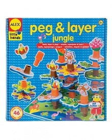 Stack and layer with 25 pegs and 20 soft foam shapes! Create a jungle with monkeys, trees and flowers.