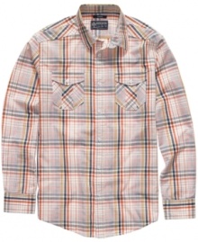 A style all your own. A unique plaid design on this American Rag shirt will make you stand out anywhere you go.