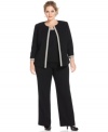 Elegant pearl accents elevate a plus size suit from Tahari by ASL. A coordinating shell completes this chic ensemble.