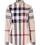 Effortless and iconic with its oversized check, Burberry Brits classic cotton button-down lends a characteristic cool edge to every outfit - Small pointed collar, long sleeves, buttoned cuffs, button-down front, shirttail hemline - Straight silhouette - Wear with everything from jeans and flats to pencil skirts and heels