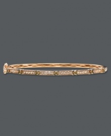 Slim, sparkly and perfect for stacking. Le Vian's stunning bangle bracelet combines round-cut white diamonds (1/2 ct. t.w.) and chocolate diamonds (5/8 ct. t.w.) in a rich 14k rose gold setting. Bracelet features a hinge clasp. Approximate length: 7-1/2 inches.