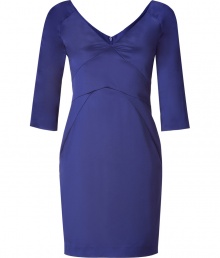 With its cool modern tailoring and flattering fit, Tara Jarmons royal sapphire satin dress gives dressy looks a flawless, feminine polish - V-neckline, 3/4 sleeves, hidden back zipper, fitted silhouette - Style with sandals or peep-toes, and a chic evening clutch