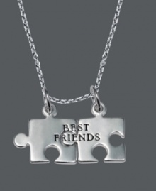 The perfect gift for your best friend for life. Unwritten's polished puzzle piece pendant features the words BEST FRIENDS engraved on the surface. Setting and chain crafted in sterling silver. Approximate length: 18 inches. Approximate drop: 1/2 inch x 3/4 inch.