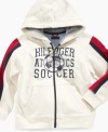 Get your little guy looking like he's warming up for the World Cup in a soccer-themed zip-up hoodie from Tommy Hilfiger.