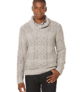 Snuggle up in style with this warm cable knit sweater by Perry Ellis.