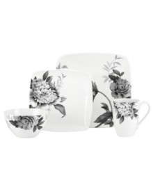 Subdued in shades of gray, the vivacious florals of Moonlit Garden square dinnerware adorn this sleek white place setting with modern romance. In durable Lenox porcelain. Qualifies for Rebate