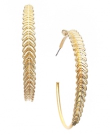 Take some style cues from nature. Bar III's stunning hoop earrings highlight a pretty leaf-shaped pattern. Crafted in gold tone mixed metal. Approximate diameter: 2-1/2 inches.