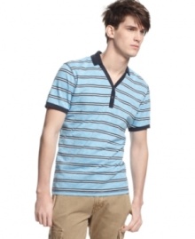 No more yawning. This modern take on the polo from Bar III adds some hip downtown style to your look.