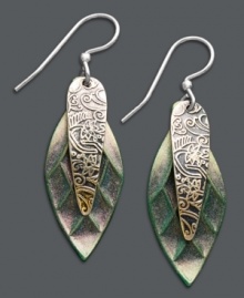 Naturally inspired. Jody Coyote's leaf-shaped drop earrings will add life to your look with textured, green patina bronze drops and a sterling silver filigree overlay. Approximate drop: 1-3/4 inches.