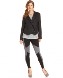 Bar III's blazer features an allover coated fabric for a sleek finish that's oh-so perfect for an urban-chic look!