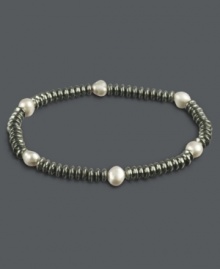 A simple, sophisticated layer. Accent your look with sparkling hematite beads (40-1/2 ct. t.w.) and grey cultured freshwater pearls (5-5-1/2 mm). Bracelet stretches to fit wrist. Approximate length: 7-1/2 inches.