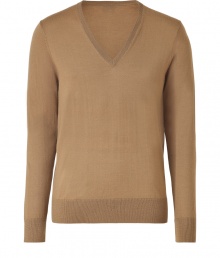 Add instant style to your work or play style with this neutral-hued wool pullover from PS by Paul Smith - V-neck, long sleeves, slim fit - Wear with jeans, slim trousers, chinos, or corduroys