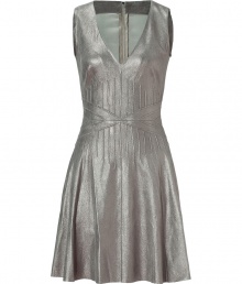 This luxurious leather dress from Kate Moss favorite French cult label, Jitrois, cannot be ignored - Sleeveless with a sexy V-neck and decorative, flattering lines that enhance the silhouette - Snug fit at chest and waist - Slightly flared skirt falls just above the knee - Style with sandals, peep toes or moto boots