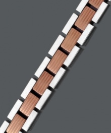 Mix and match your style in bold design with a hint of color. This unique men's bracelet features a chic, rectangular link set in stainless steel and brown ion-plated stainless steel. Approximate length: 8-1/2 inches.