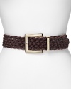 This braided MICHAEL Michael Kors is a textured take on a wardrobe essential, complete with a brilliant gold-tone square buckle.