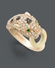 Embrace your wild side in this prowling panther. This Signature by Effy Collection design lights up with the addition of round-cut black and white diamonds (1-1/3 ct. t.w.) and sparkling emerald accents. Crafted in 14k rose gold.