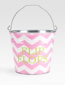 A galvanized bucket is a convenient spot for all of your beach and pool gear, from flip flops to kids toys. It's also a clever gift basket, ready to fill and give to a favorite beachcomber. Top handle 11H X 11 diameter Made in USA FOR PERSONALIZATION Select a quantity, then scroll down and click on PERSONALIZE & ADD TO BAG to choose and preview your monogramming options. Please allow 3-4 weeks for delivery.