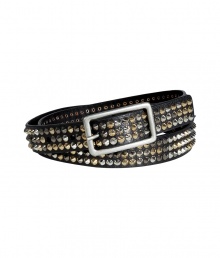 Pull together your look with a rocker-chic finish in Zadig & Voltaires edgy studded leather belt - Matte finished buckle, mixed metal cone studs - Wear with broken-in jeans and kick-around boots, or layered over modern knit dresses and sleek ballerinas