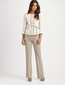 A perfectly tailored trouser featuring classic creases, visible stitches decorating slash pockets and back waist darts.Hook-and-eye closureZip flyFront and back pocketsBack waist dartsInseam, about 3496% virgin wool/4% elastaneDry cleanImported of Italian fabric Model shown is 5'9½ (176cm) wearing US size 4. OUR FIT MODEL RECOMMENDS ordering true size. 