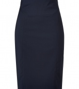 Sleekly sophisticated, Hugos navy viscose stretch skirt is a workwear must - Higher-waisted pencil cut is fitted and ultra-feminine - Decorative seams flatter and contour every curve - Banded waist and rear zip - Hits above the knee - Easily transitions from the office to after hours cocktails, dinners and events - Pair with a silk blouse and blazer or a cashmere pullover and leather jacket and style with platform pumps