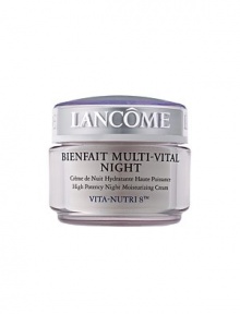 High Potency Night Moisturizing Cream Vita-Nutri 8. Recharged, Radiantly Luminous, Ready To Face The Day. Your skin is the mirror to your lifestyle. When a hectic schedule and stress intrude on your sleep, your skin can be left visibly tired, dull and less elastic. To counteract the imbalances of modern life, boost your skin's high-powered nightly recovery process with Vita-Nutri 8.