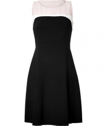 Add instant chic to your party-perfect look with this swing dress from Paule Ka - Rounded neckline, colorblocked top, fitted bodice, full skirt, concealed back zip closure - Wear with fishnets, platform pumps, a slim trench, and a statement clutch