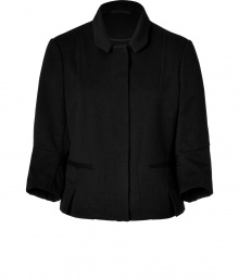 With a 1940s-inspired tailored silhouette, this feminine jacket from Steffen Schraut is the perfect accompaniment to a frilly party frock - Small spread collar, three-quarter sleeves, concealed front button placket, slit pockets, cropped silhouette - Wear with a floral full-skirted cocktail frock and peep-toe heels