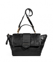 Enjoy the elegant look of an exclusive combination of materials in this black cowhide and lamb leather bag - Designed in an trendy, functional shopper shape - Features a large flap and top zipper closure, short top handle and long, adjustable shoulder strap - Great bag for the office or around town