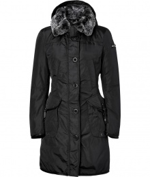 Warm and fashionable, this down coat from Peuterey is a must for chic winter days - Water-repellent, narrow-waisted, flap pockets, concealed front zip and button closures, rabbit fur trimmed collar - Classic tailored fit - Team with chic cashmere accessories and contemporary weather boots